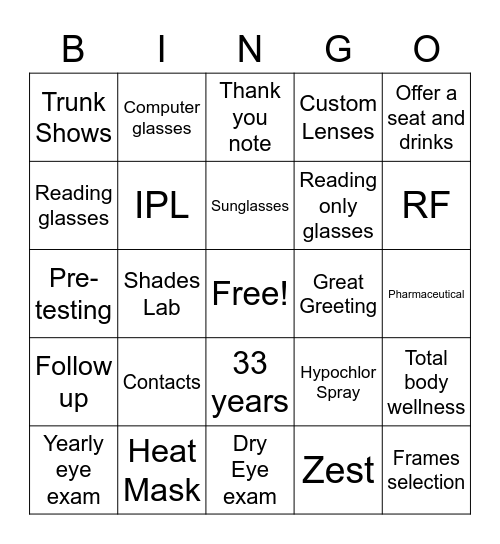 Shades 2022 Bingo Card