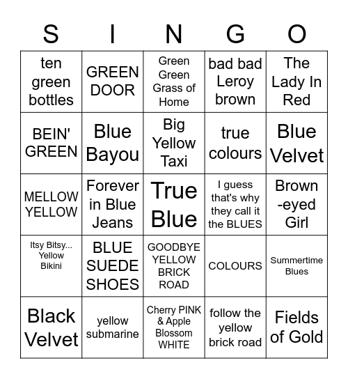 COLOUR MY MUSIC Bingo Card
