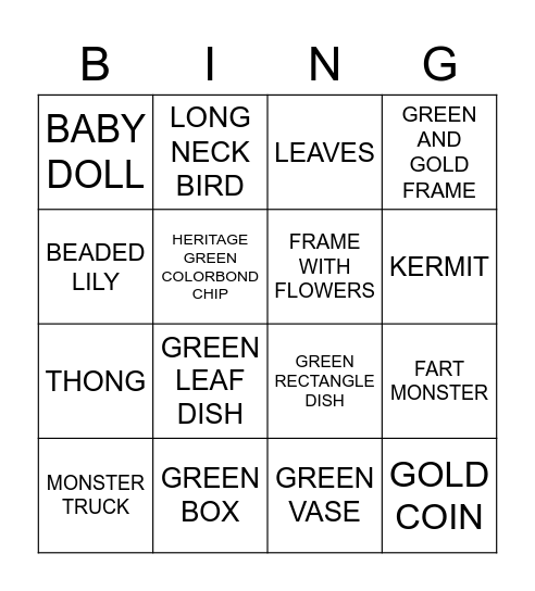 KNICK KNACK BINGO Card