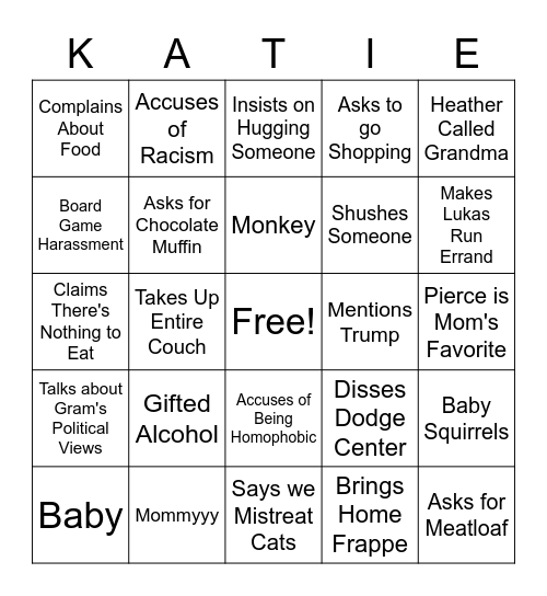 Kate Bingo Card