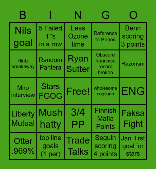 Brads Stars bingo Card