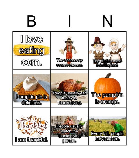 Thanksgiving Day Bingo Card