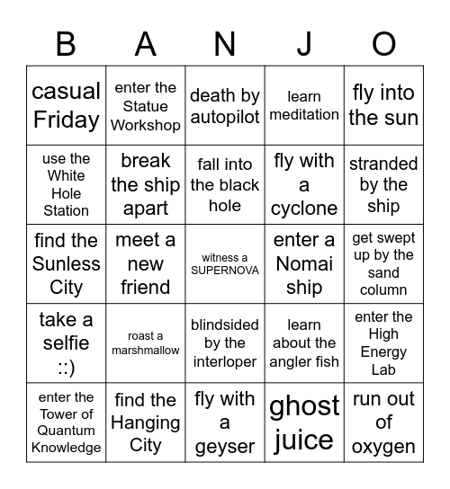 Day 2 Outer Wilds Bingo Card