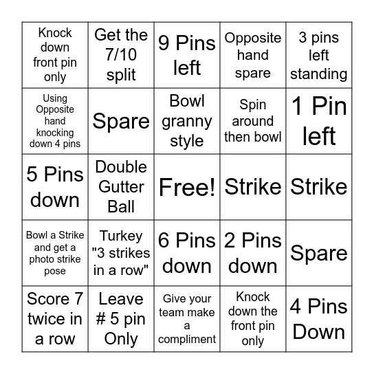 Bowling Bingo Card