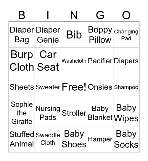 Baby Shower Bingo Card