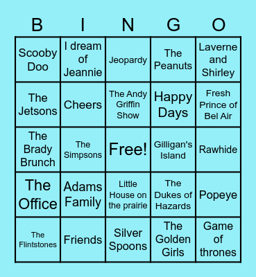 TV Theme Songs Bingo Card