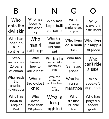 Find someone: Bingo Card