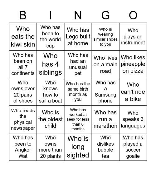 Find someone: Bingo Card