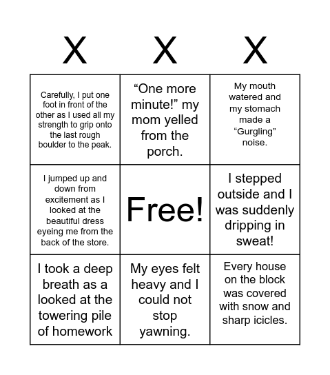 "Show and Not Tell" Bingo Card