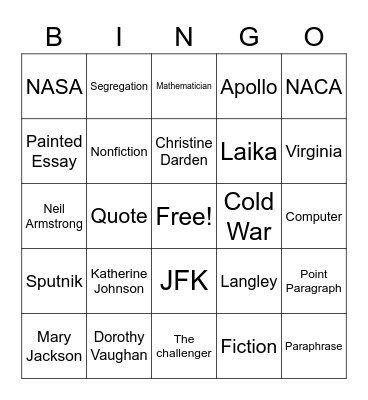 Hidden Figures Bingo Card