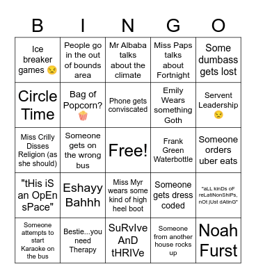 yR 12 rEtrEaT dAY Bingo Card