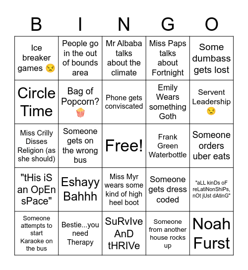 yR 12 rEtrEaT dAY Bingo Card