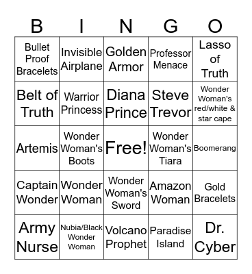 Wonder Woman Bingo Card