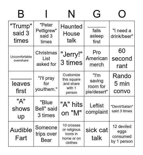 Thanksgiving Bingo Card