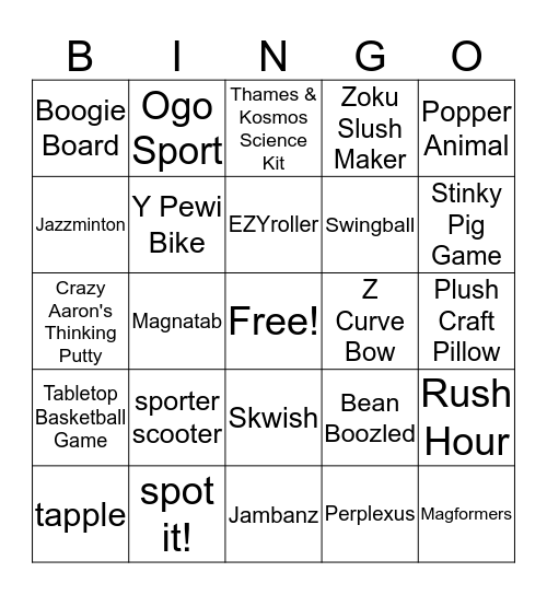 ToyTown Sales Bingo Card