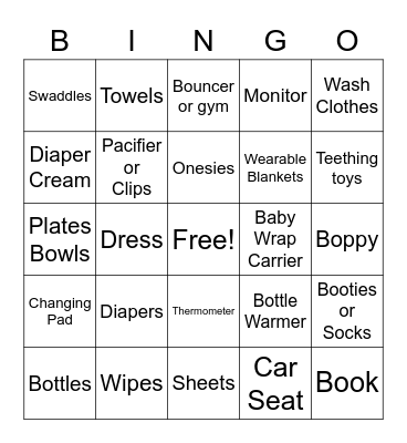 Baby Shower Bingo Card
