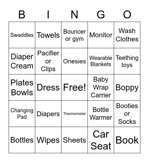 Baby Shower Bingo Card