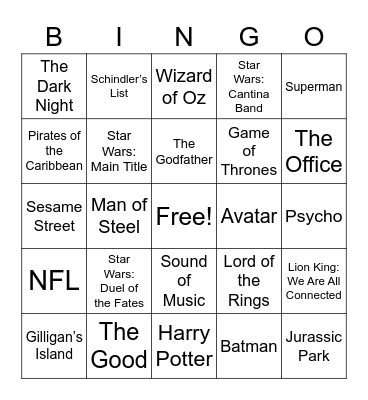 Film and TV Themes Bingo Card