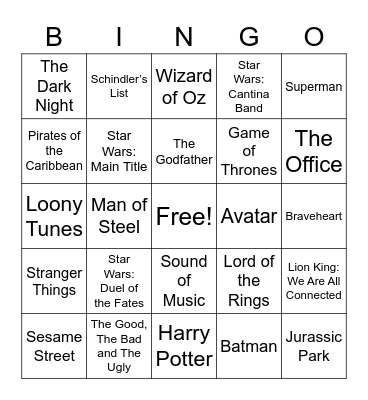 Film and TV Themes Bingo Card