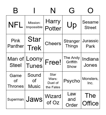 Film and TV Themes Bingo Card