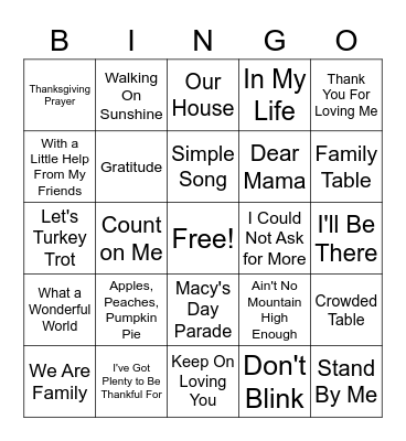 THANKSGIVING BINGO Card