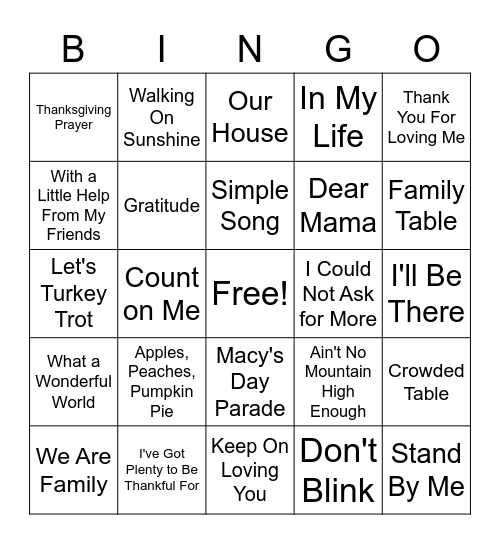 THANKSGIVING BINGO Card