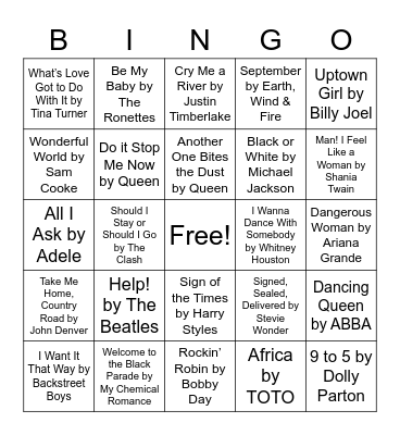 Hits Bingo Card
