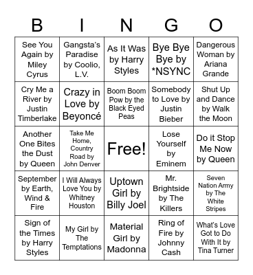 Hits Bingo Card