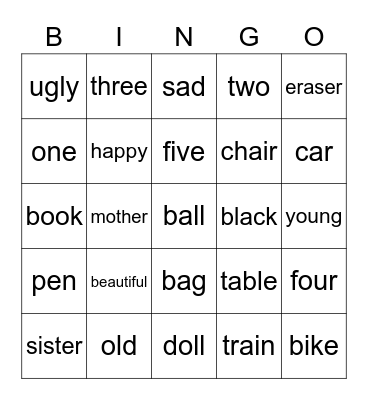 Kids Box 1 Units 1-4 Bingo Card