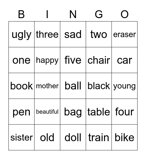 Kids Box 1 Units 1-4 Bingo Card