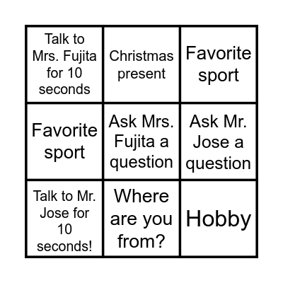 Conversation Practice BINGO Card