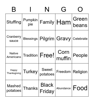 Thanksgiving Bingo Card