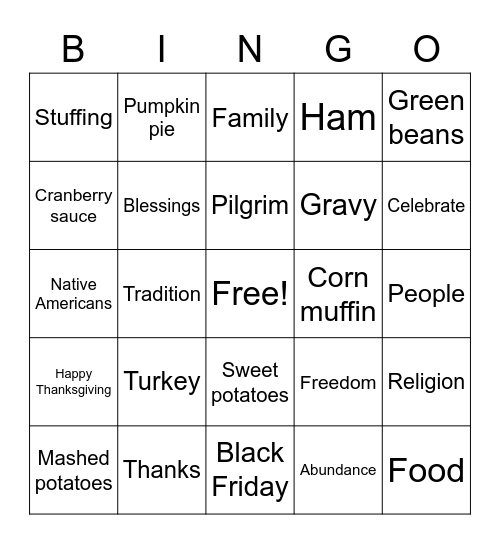 Thanksgiving Bingo Card