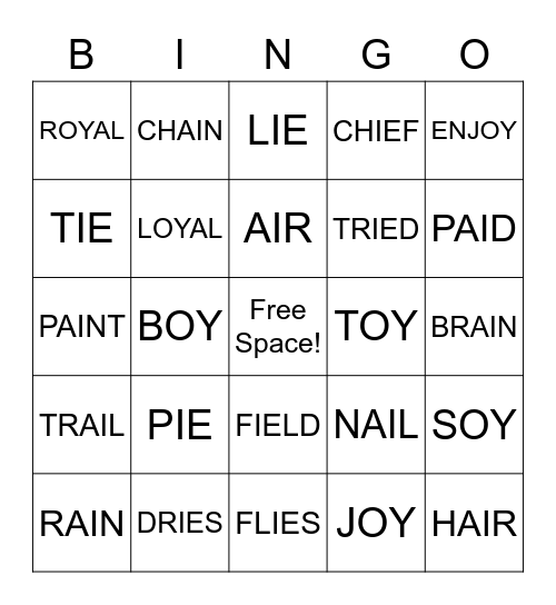 'IE', 'AI', 'OY' SIGHT WORD BINGO Card