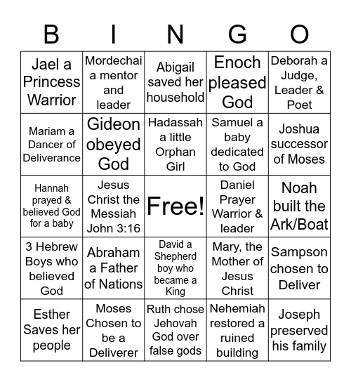 Super Heros of the Bible  Bingo Card