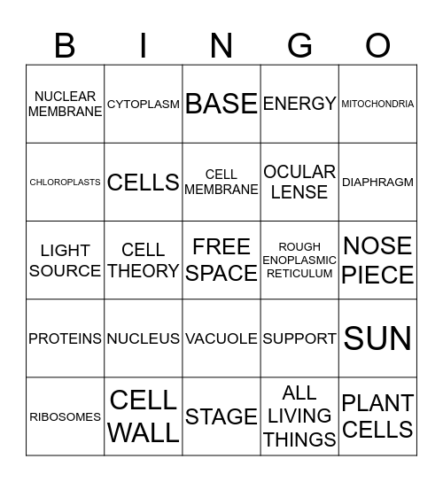CELLS AND MICROSCOPE REVIEW Bingo Card