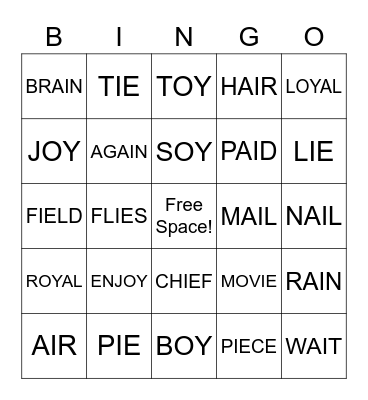 'IE', 'AI', 'OY' SIGHT WORD BINGO Card