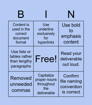 Deliverables BING! Bingo Card