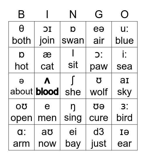 Vowels Bingo Card
