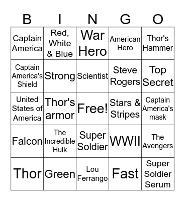 The Avengers -Super Hero Bingo Card