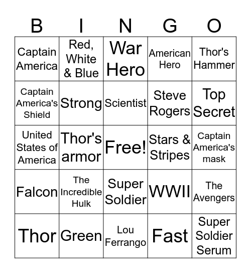 The Avengers -Super Hero Bingo Card