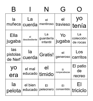 Cuando era niño Bingo Card