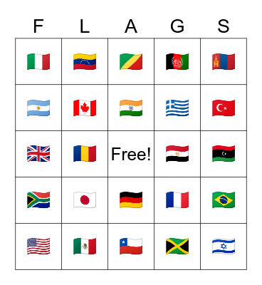 FLAGS Bingo Card