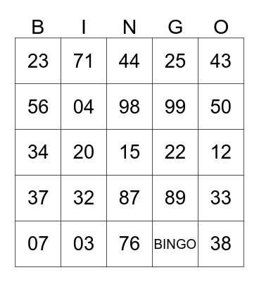 AMNAF GALA NITE 2015 Bingo Card