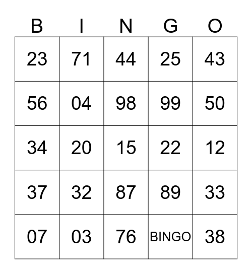 AMNAF GALA NITE 2015 Bingo Card