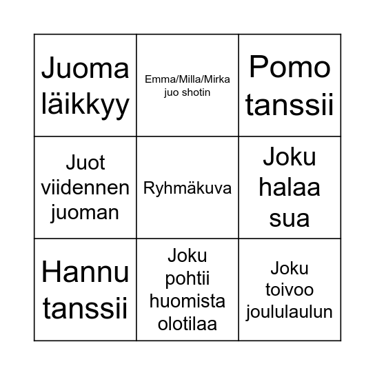 PIKKUJOULUBINGO Card