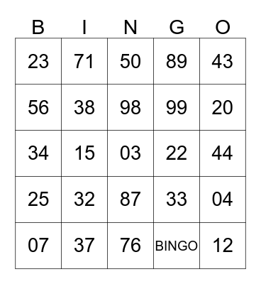 AMNAF GALA NITE 2015 Bingo Card