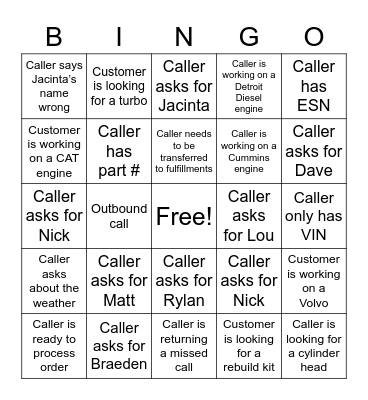 Sales Team Bingo Card