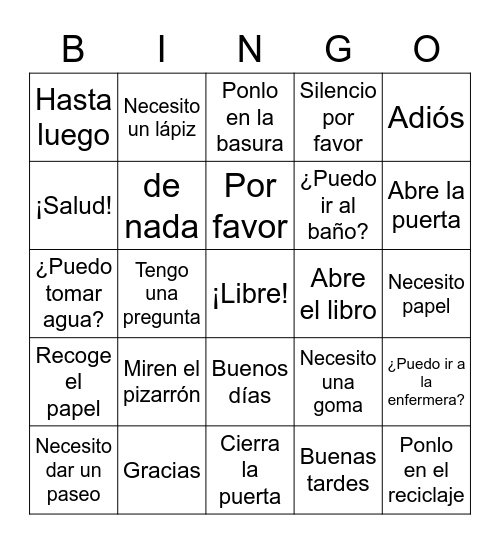 Dígalo en español Bingo Card