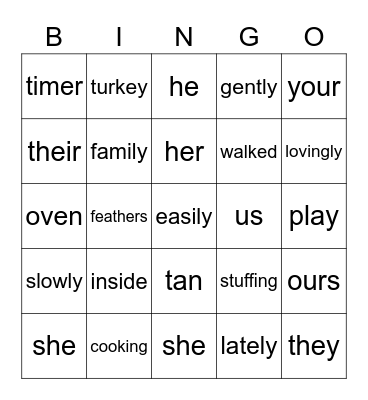 Parts of Speech Bingo Card